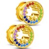 Jewseen Surgical Steel Ear Gauges Plugs Rainbow Cubic Zircon Ear