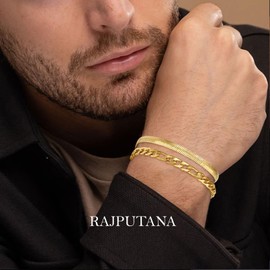 Rajputana 3-Piece Chain Bracelet for Men and Women, S925 Sterling Silver, Cuban, Herringbone, Figaro, Link Chain, Bracelet Set, Jewellery Gifts, 16.5/17.5/19/21/23 cm, Sterling Silver, No gemstone