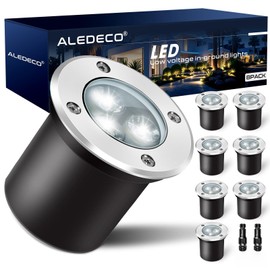 ALEDECO 8Pack Low Voltage Landscape Lights with Connectors 3W LED 12-24V In-Ground Lighting IP67 Waterproof Garden Light 6500K Outdoor Decorative Lights for Yard Pathway Wall Patio (Cool White)