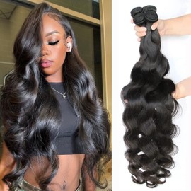 Releek Body Wave Human Hair 4 Bundles 100% Unprocessed Human Hair Body Wave Bundles (20 22 24 26 inch) Natural Black Color Double Weft Extension Human Hair 4 Bundles for Black Women