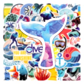 Summer Diving Stickers for Water Bottles, 50 PCS Diving Adventure Diver Sticker for Laptop Skateboard Surfboard Scrapbooking Luggage, Cool Waterproof Decals for Teens Kids Boys (Diving Stickers)