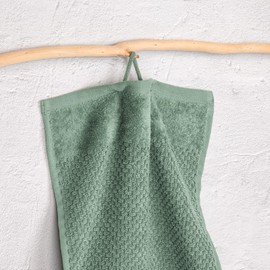 Pure Label 4-Piece Hand Towel Set with Hanging Loops, Made of 100% Cotton, Absorbent, Soft and Oeko-Tex Certified, Pack of 4 Hand Towels 50 x 100 cm, Made of Finest Cotton, Green - Sage Green