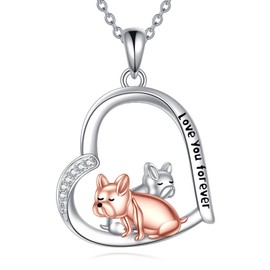 DAYLINLOVE French Bulldog Gift 925 Sterling Silver French Bulldog Heart Pendant Necklace French Bulldog Dog Jewelry for Women French Bulldog Lovers
