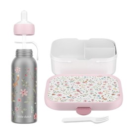 Mepal - Flip-Up Campus Little Dutch Thermal Lunch Set - Insulated Stainless Steel Water Bottle for Children - 9 Hours Hot & 12 Hours Cold - Bento Lunch Box with Insert & Fork - Fairy Wonders