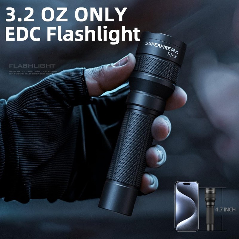 SuperFire F1-X Rechargeable LED Flashlights，Small Tatical Flashlight，Zoomable Flashlight for Home，Camping,