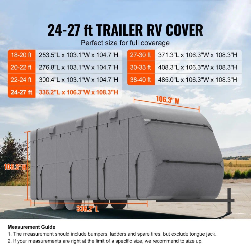 24-27 ft Travel Trailer RV Cover 4 Layer Non-Woven Fabric