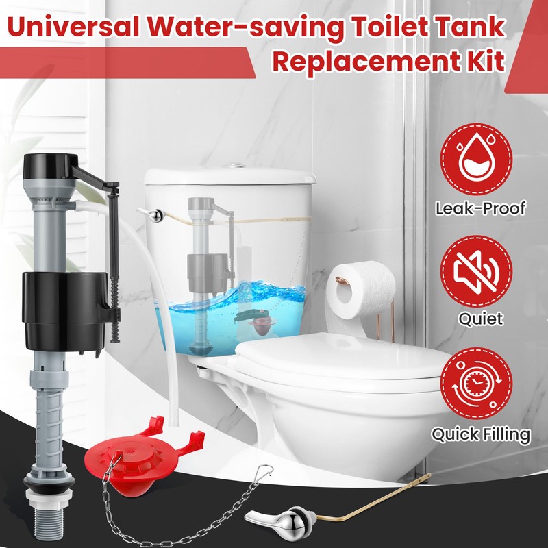 Saillong Universal Toilet Flusher Replacement Kit, Fill Valve, 2-Inch Flapper,