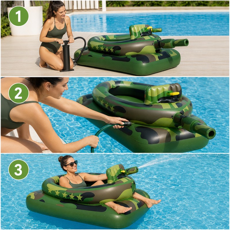 Inflatable Tank Pool Float for Water Play - Camouflage Ride-On