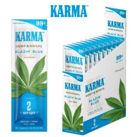 Zig-Zag KARMA Natural Organic Wrap BLAZIN BLUE Full Box 25 Pouches, 50 Wraps Total