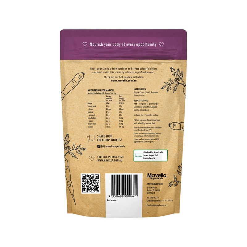Mavella Superfoods New Zealand Grown Purple Carrot Powder 100g
