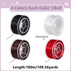 WADORN 4 Rolls 0.8mm Flat Stretchy Bracelet Strings, 109.36 Yards Mixed Color Elastic Beading Thread Cord Stretchy String Bead Cord for Stretch Bracelets Beading Necklace Jewelry Making