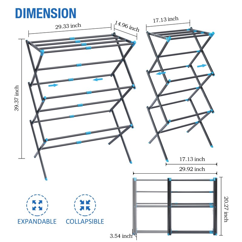 APEXCHASER Clothes Drying Rack, 3-Tier Laundry Drying Rack for Clothes,