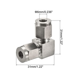sourcing map Compression Tube Fitting 6mm to 6mm OD Tube 304 Stainless Steel Union Elbow 90 Degree Double Ferrule Coupling Connector
