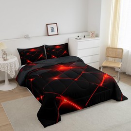 Feelyou Honeycomb Comforter Set Full Size Kids Red Black Hexagonal Comforter for Boys Teens Geometrical Bedding Set Breathable Beehive Geometric Duvet Set Room Decor Quilt Set