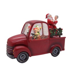 Lighted Water Elf Truck with Mr. & Mrs. Claus, Swirling Glitter, Freestanding Christmas Decoration, Festive Holiday Decor, 7.75 Inches High