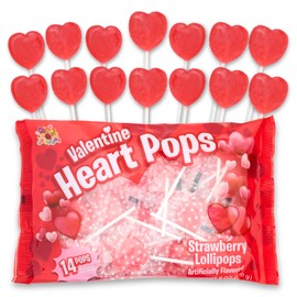 Heart Shaped Lollipops, Individually Wrapped Strawberry Flavored Suckers, Easter Basket Candies, 14 Count, 6 Ounces