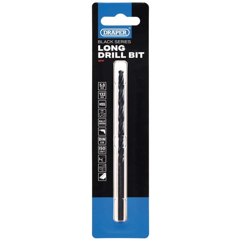 Draper Black HSS Long Drill Bit 5.0 x 132mm -