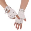 ideamall Women's Fingerless Gloves, Leather, Cosplay, Fingerless Gloves, Studded, white