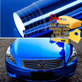 AUTOGOODY 72" x 60" Blue Chrome Mirror Vinyl Film Wrap Sticker Decal Stretchable 6ft x 5ft