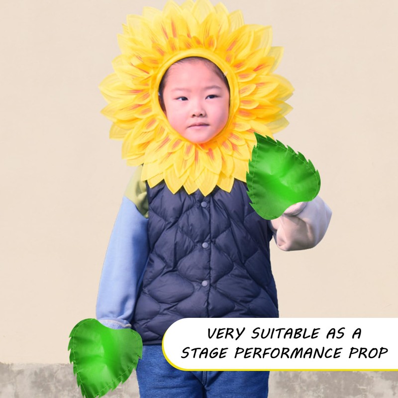 OAOSDH 1 Sunflower Headwear, 1 Pair of Green Leaf Gloves,