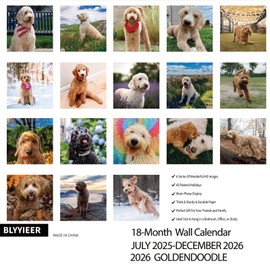 2025-2026 Wall Calendar,Goldendoodle Wall Calendar, 12" x 24" Open,Family Planner Calendar Organizer with Goldendoodle Images, for Dogs Lovers