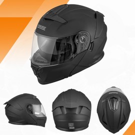 OUMURS Modular Motorcycle Helmets Full Face Flip up Street Bike Motorcycle Helmet for Unisex Adult Matte Black - XXL