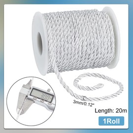 PH PandaHall 3mm 21.9 Yards White Twisted Cord, 3 Layers Braided Cord with Spool, Decorative Twisted Satin, Glitter Rope Braided Cord for Crafts, Home Decor, Curtains Bow Tie, Graduation
