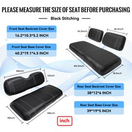 SHUNCHENXIANG 4PCS Golf Cart Seat Covers Kit fits Club Car DS Pre-2000, Black Stitching Breathable Washable Dettachable & Easy to Clean