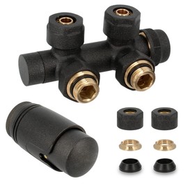 Multiblock Set Radiator Thermostat Radiator Valve Corner Shape 1/2 Inch Anthracite Connection Fitting Thermostat Tap Block Valve Heating Accessories Two Tube System Central Heating Thermostat