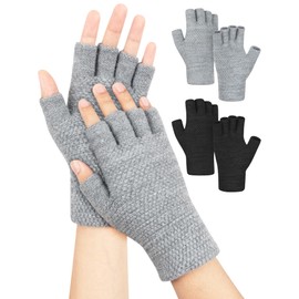 Kiiwah 2 Pairs Fingerless Gloves for Men Women Winter Gloves Without Fingers Unisex Finger Gloves Without Fingertips Warm for Sports Outdoor Typing Camping, Black, grey
