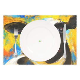 visesunny Oil Painting Cow Portrait Pattern Placemats Dining Table, Heat-Resistant Placemats, Anti-Skid Washable Table Mats, Kitchen Table Mats, Set of 4