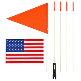 Winwink Bike Safety Flag with Polyester Full Color Tear-Resistant Waterproof Orange Safety Flag. Pole 6-Foot Height Orange（with American Flag）