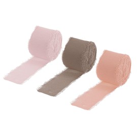 QUARKZMAN 3 Rollen Chiffonband, 2 Zoll 7 Yards Seidenband Stoffband Handgemachtes Blumenfransenband für Geschenkverpackungen Basteln Blumenstrauß, Rosa Braun/Tiefrosa/Rosa