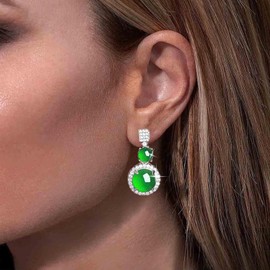 Cimenexe Bohemian Emerald Onyx Earrings Round Green Emerald Drop Earrings Jade Green Crystal Circle Earrings Rhinestone CZ Square Stud Earrings Jewellery for Women, Zinc, No Gemstone