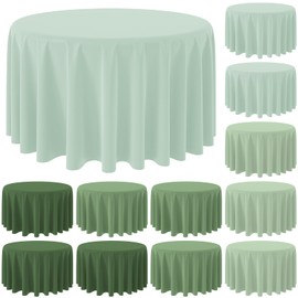 Hallswl 12Pcs 84 Inch Round Sage Green Tablecloth 4 Green Colors Disposable Plastic Round Table Cover for Baby Shower Bridal Wedding Birthday Party Decorations and Supplies