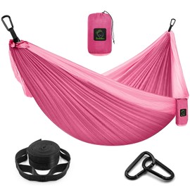 Hamaca de camping doble y individual portátil con correas de árbol, hamacas de paracaídas de nailon livianas, accesorios de campamento, equipo para mochileros interiores y exteriores, viajes,