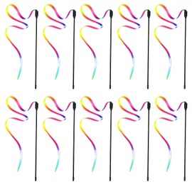 Cat Toy, Ribbon, Cat Toy, 10 Pieces, Colorful Rainbow Cat Toy, 11.0 inches (28 cm), Fishing Rod Type, Cat Toy, Lack of Exercise, Stress Relief, Pet Supplies