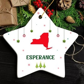 Esperance NY Ornament for Christmas Tree Decorations City Travel Souvenir Gifts for Family and Friend - Housewarming Gift Esperance New York Ornament Star 3.25"