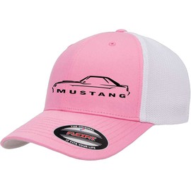 1979-82 Ford Mustang GT 5.0 Hatchback Classic Outline Design Flexfit 6511 Trucker Mesh Fitted Cap Pink/White