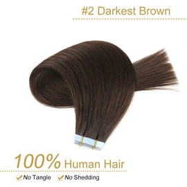 YILITE Tape-In Real Hair Extensions, Dark Brown, 65 cm, 20 Pieces/Pack, 60 g, Tape-In Extensions, Real Hair, Invisible Silky Straight, Skin Weft Tape Ins, Natural Extensions (65 cm, #2 Dark Brown)
