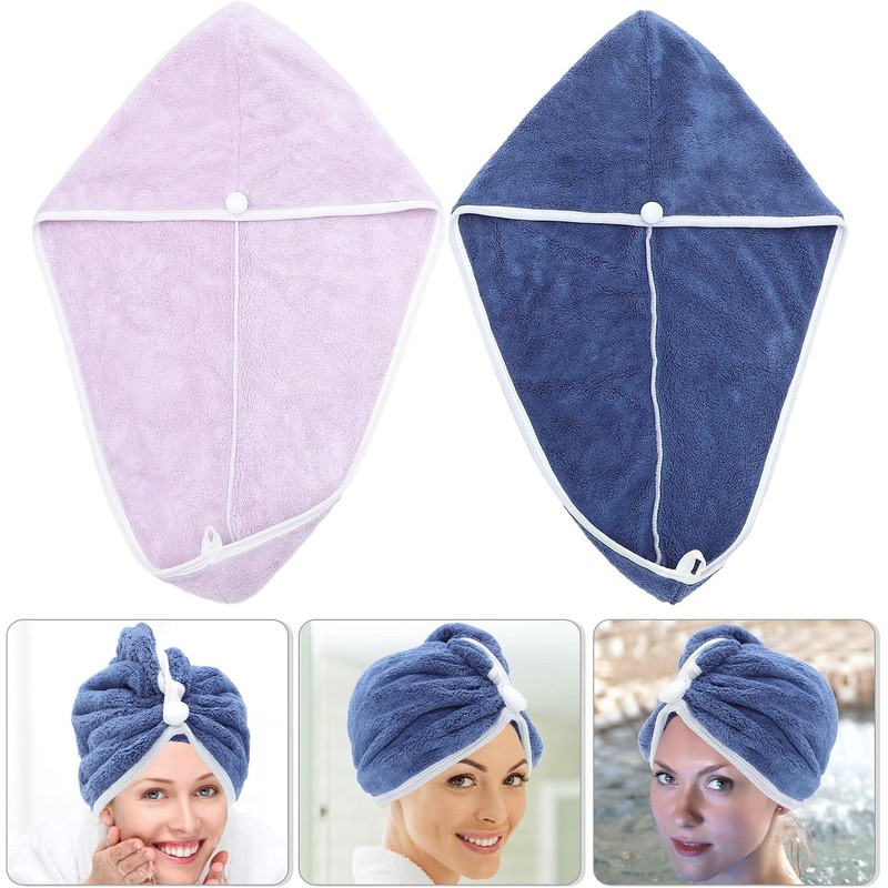 INOOMP Toallas Cabello de Microfibra Ultrafinas 2piezas Azul y Púrpura