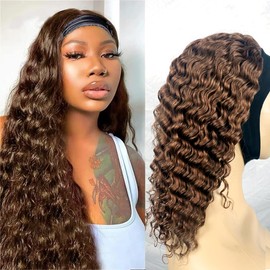 XSY 1B/99J Burgundy Red Wig Headband Human Hair Wig Headband Half Wigs Human Hair 10A Brazilian Glueless Human Hair Wigs None Lace Front Wigs Deep Wave 150% Density 20 Inch