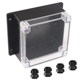 Raculety Junction Box IP65 Waterproof ABS Plastic Electrical Project Case Power Junction Boxes, Clear Cover Project Box with Fixed Ear 6.30x6.30x3.54 inch (160 x 160 x90 mm)