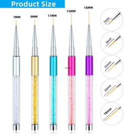 HOUSN 5 Piece Nail Brush Set, Nail Design Pens Brush, Dotting Pen Liner Brush Nail Design Brush, Nail Dotting Painting Drawing Pen Sizes 7/9/11/15/18 mm