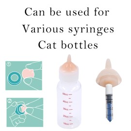 Doggiema Feeding Silicone Nipple and Syringes for Newborn Kittens, Puppies, Rabbits, Small Animals Dongdong pet (1 Bottle+2 Mini Pink Nipples+4 Syringes)