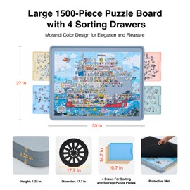 WELGEE WELGEE Rotating Puzzle Board for 1500 Pieces with Drawers and Cover | Upgraded Lazy Susan Spinning Jigsaw Puzzle Organizer Table (35"x27") | Durable ABS Plastic, Ideal Gift for Mum