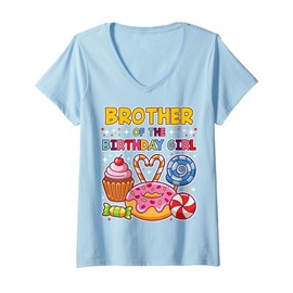 Womens Brother of Birthday Girl Candyland Colorful Lollipop Party V-Neck T-Shirt