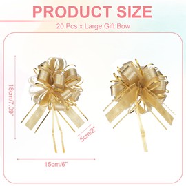 PATIKIL Large Gift Bow 7x6 Inch, 20 Pack Pull Bows for Gift Wrapping Present Wedding Valentine's Day Party Birthday Christmas Basket Decoration, Gold Tone