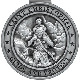 St. Christopher Medal for Car, Metal Saint Christopher Visor Clip for Auto, Talisman for Safety, 1 Pack Car Visor Accessory, Gift for Drivers, Friends, Family