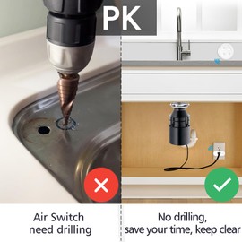 didikit Garbage Disposal Wireless Switch Kit, Sink Top Waste Disposal On/Off Switch Remote with 5s/10s Timer, Air Switch Replacement for Waste Food Disposer Up to 1HP, 16A/1800W, White